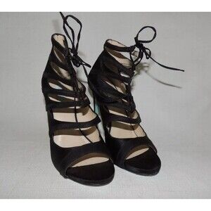 Blue By Betsey Johnson Mila‎ Black Satin Gladiator Stiletto Heels Sz. 9.5